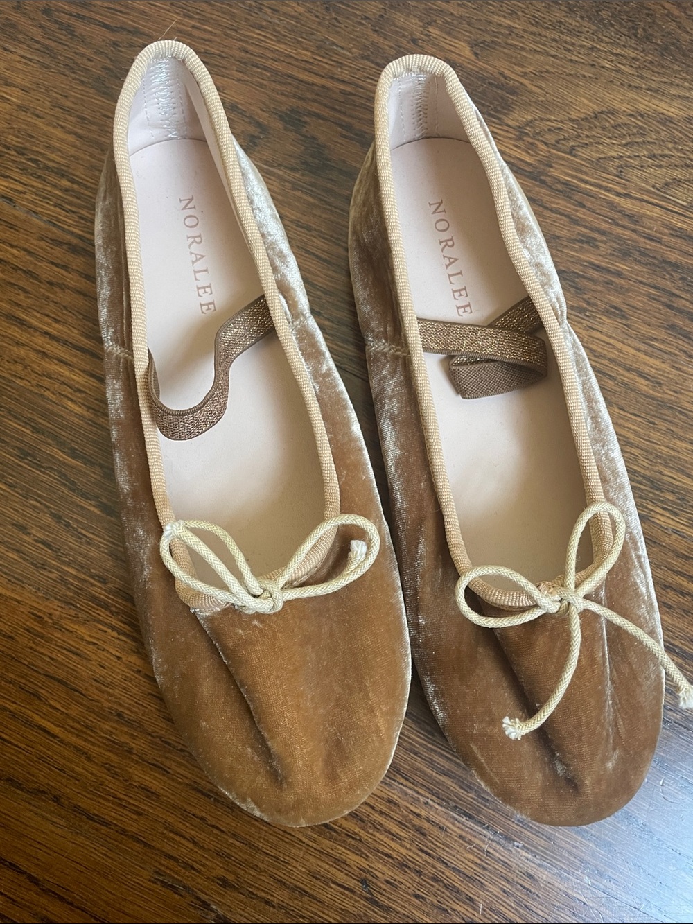 Noralee Girls' Velvet Ballet Flats in Light Brown with Cream Trim